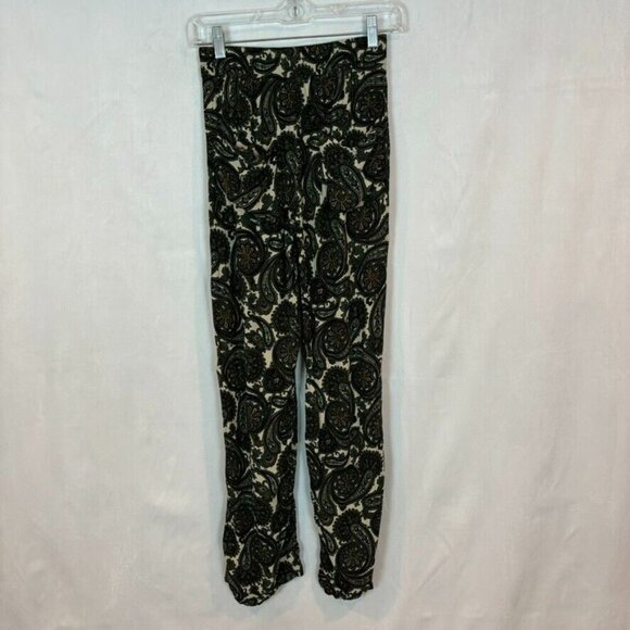 Zara Women's Pull on Green Paisley Pleated Pants Size XS Bohemian Straight Leg - Picture 8 of 14